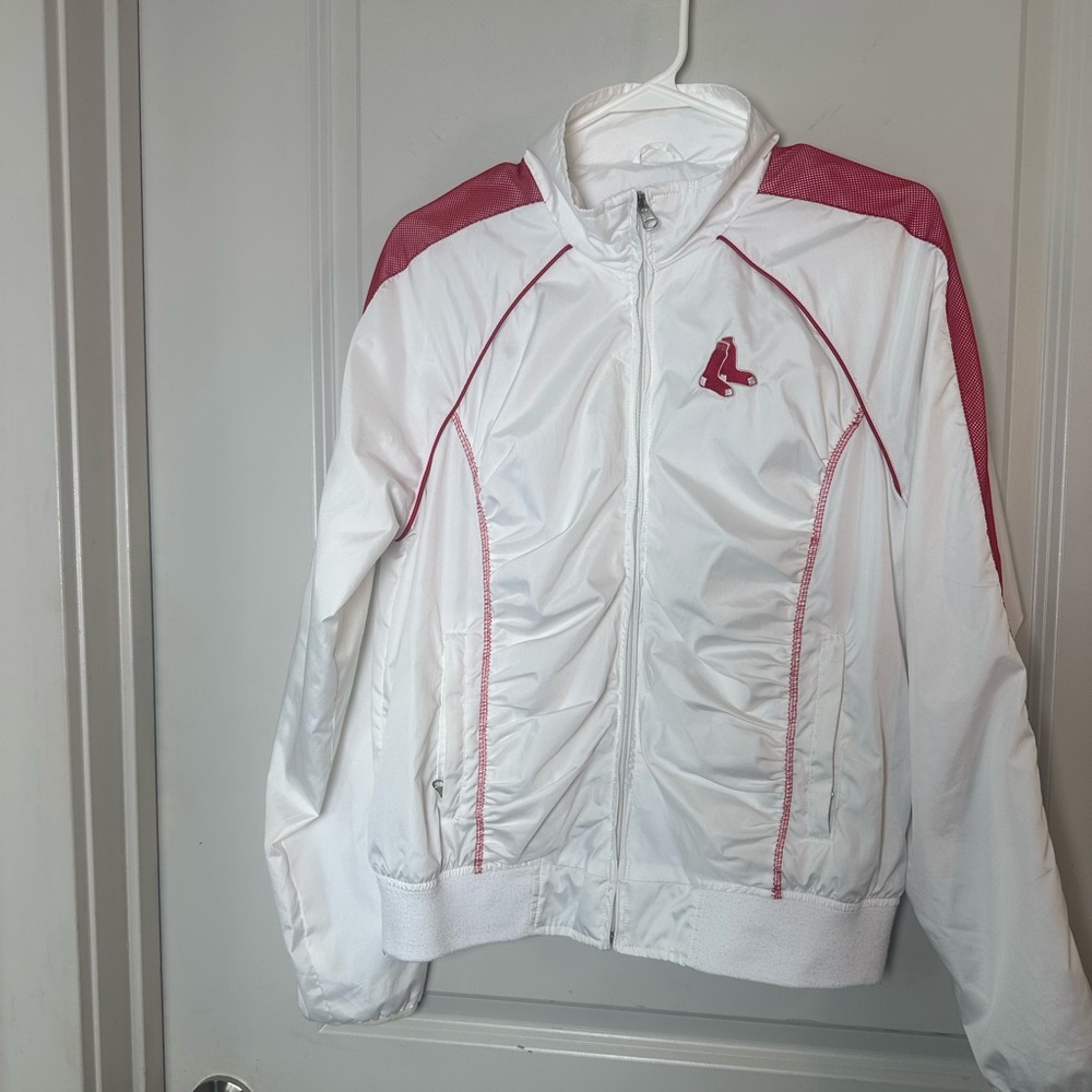Vintage G-III Sports MLB Red Sox Zip Up Ruching Red/White Windbreaker Jacket, XL